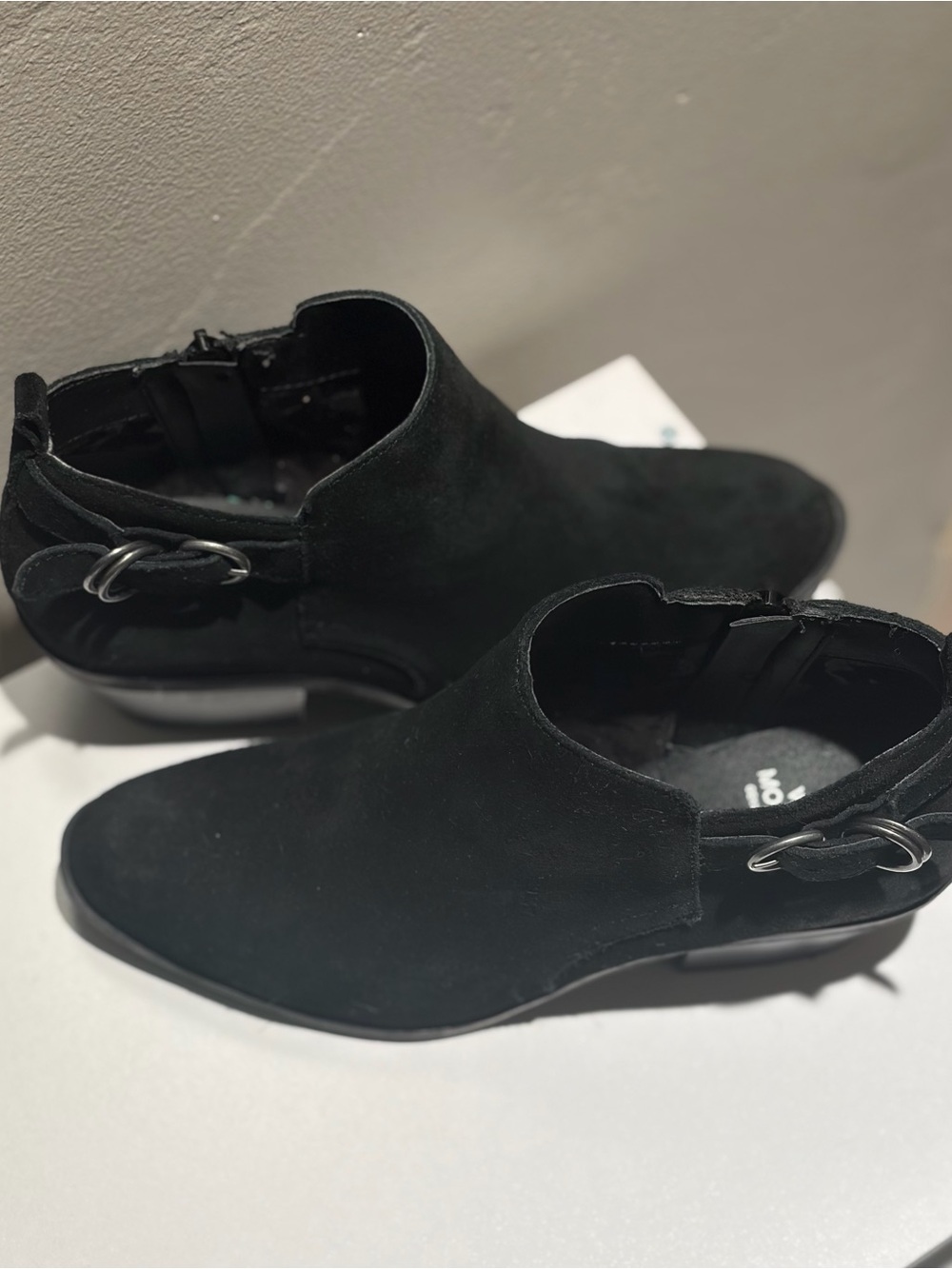 Black Genuine Suede Leather Ankle Booties with Silver Side Buckle